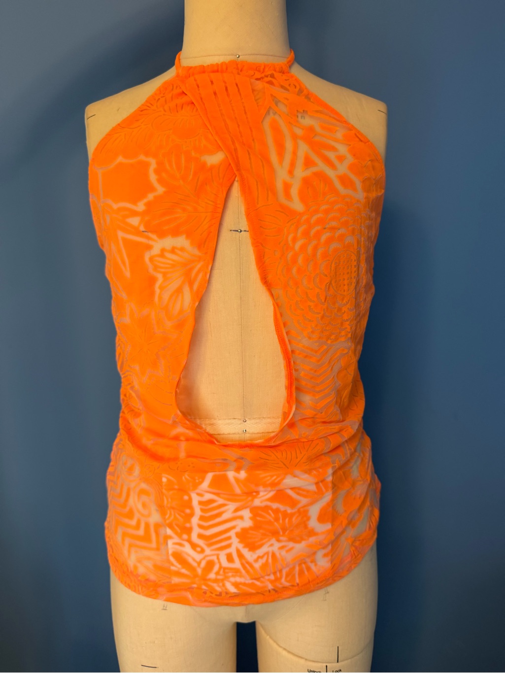Roberto Cavalli Neon Orange Floral Burnout Tank